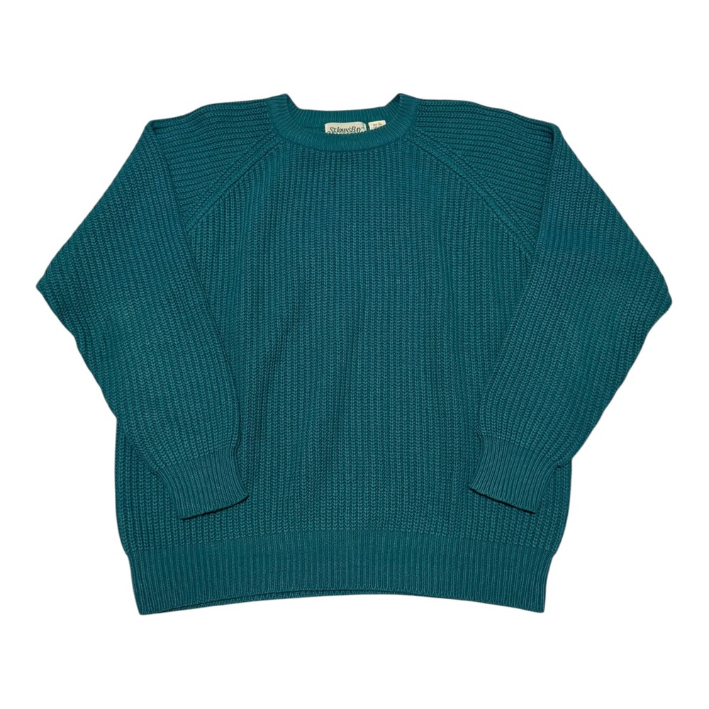 Vintage 90s St John's Bay Acrlyic Turquoise Knit Raglan‎ Sweater Men's XL FLAW